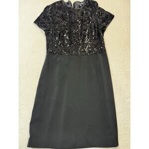 Brooks Brothers Sequin Bodice Sheath Dress Black Classic Cocktail SZ 12